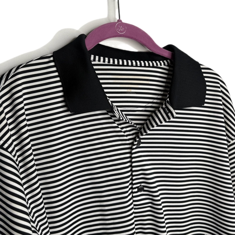 Black and White Striped Men's Polo Shirt